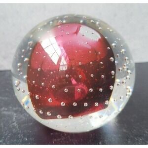 K. Jablonski Signed Poland Controlled Bubble Red Paperweight 2.5" Tall w/Sticker